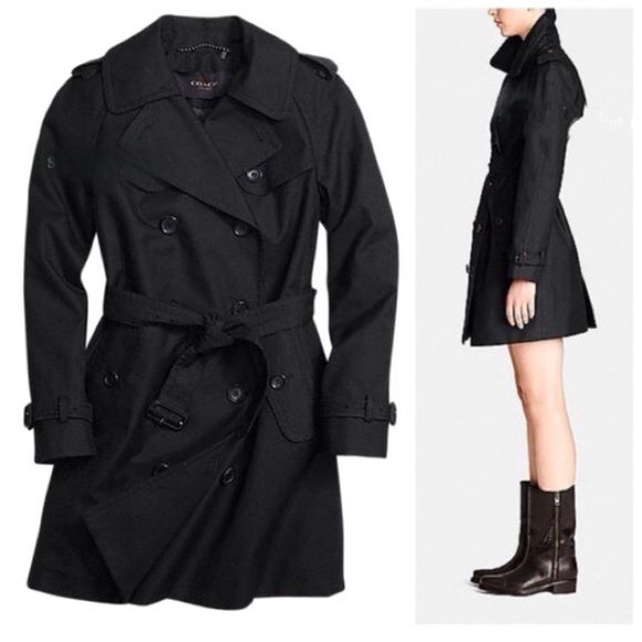 Coach Jackets & Blazers - COACH Black Double Breasted Belted Trench Coat, Size 4